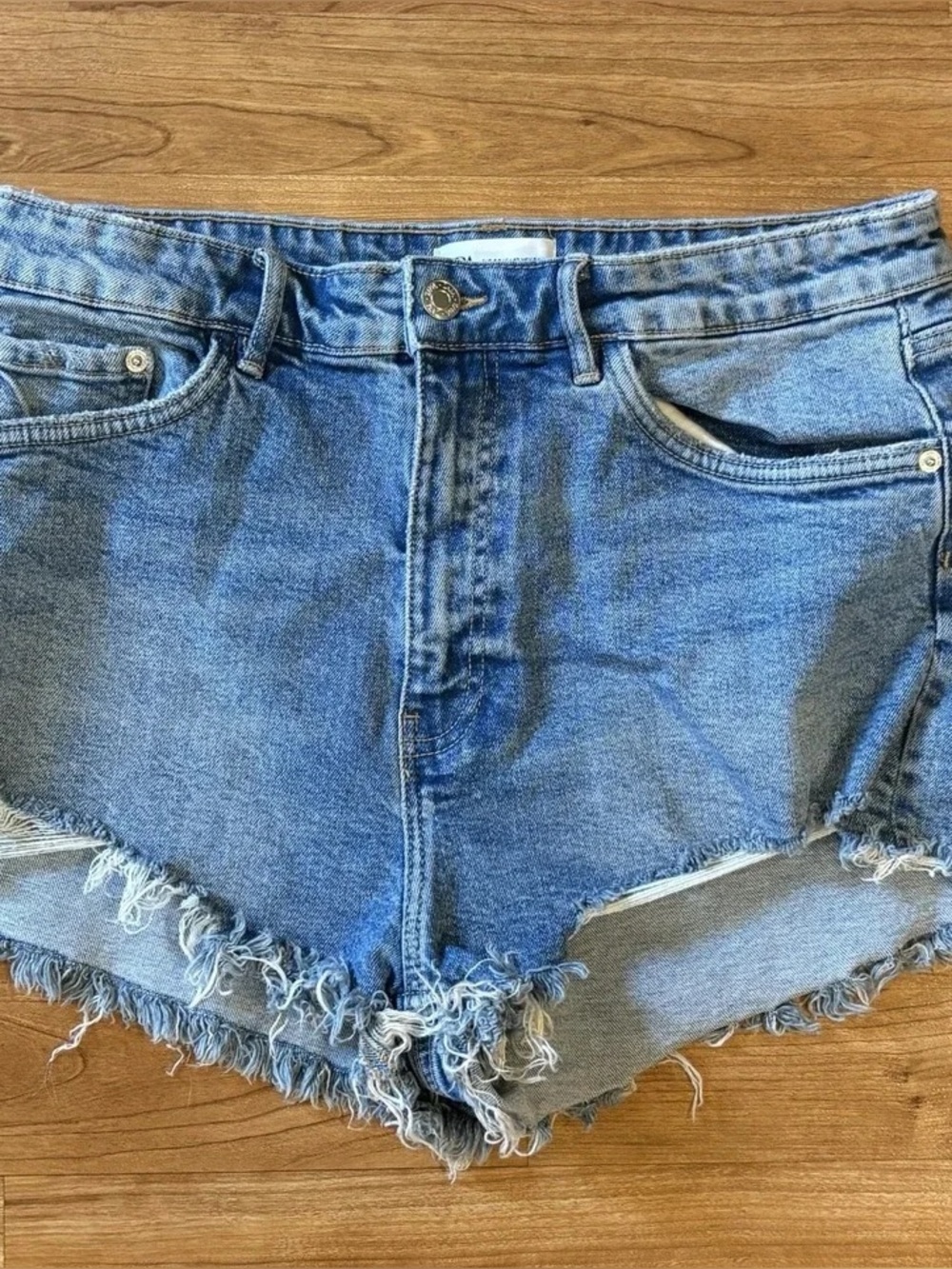 Zara Light Blue Distressed Denim Jean Shorts